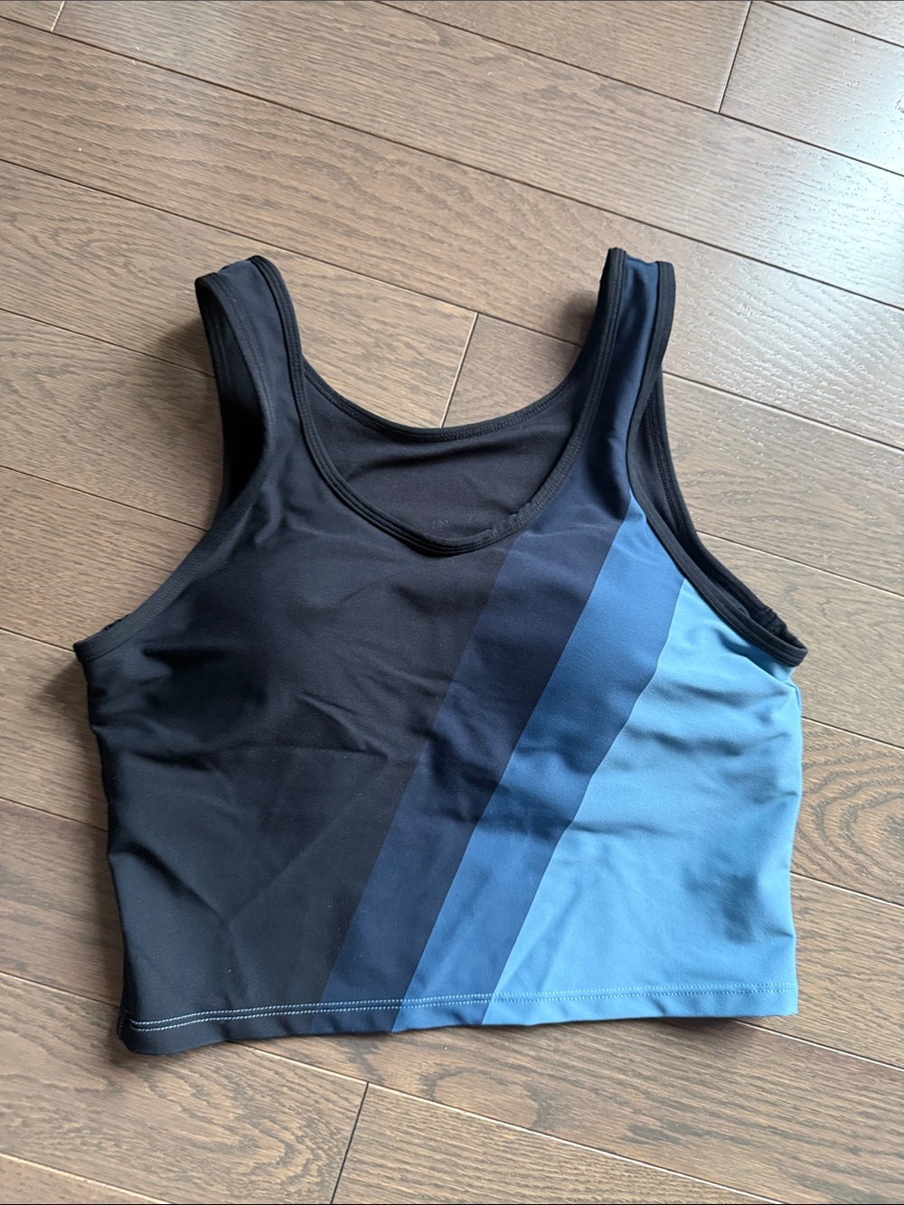 ZYIA Black and Blue Striped Athletic Crop Tank